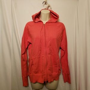 L.L. Bean Coral Orange Knit Zip Up Hoodie Medium